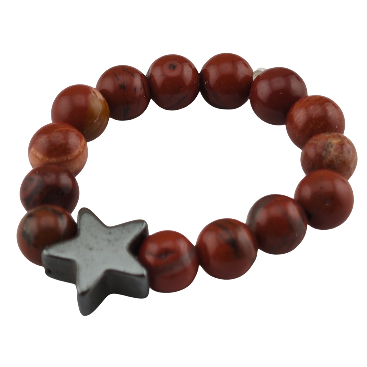 Natural Stone 4MM Round Beads Hematite Stars Stretch Rings SR0169B