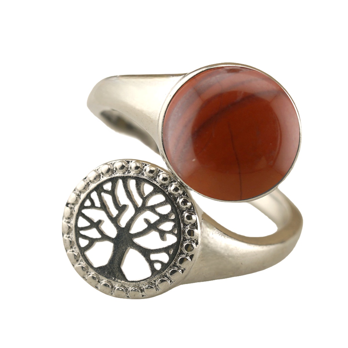Silver Life of Tree Stone Rings for Women Men Adjustable 10MM Round Gemstone CAB SR0171S