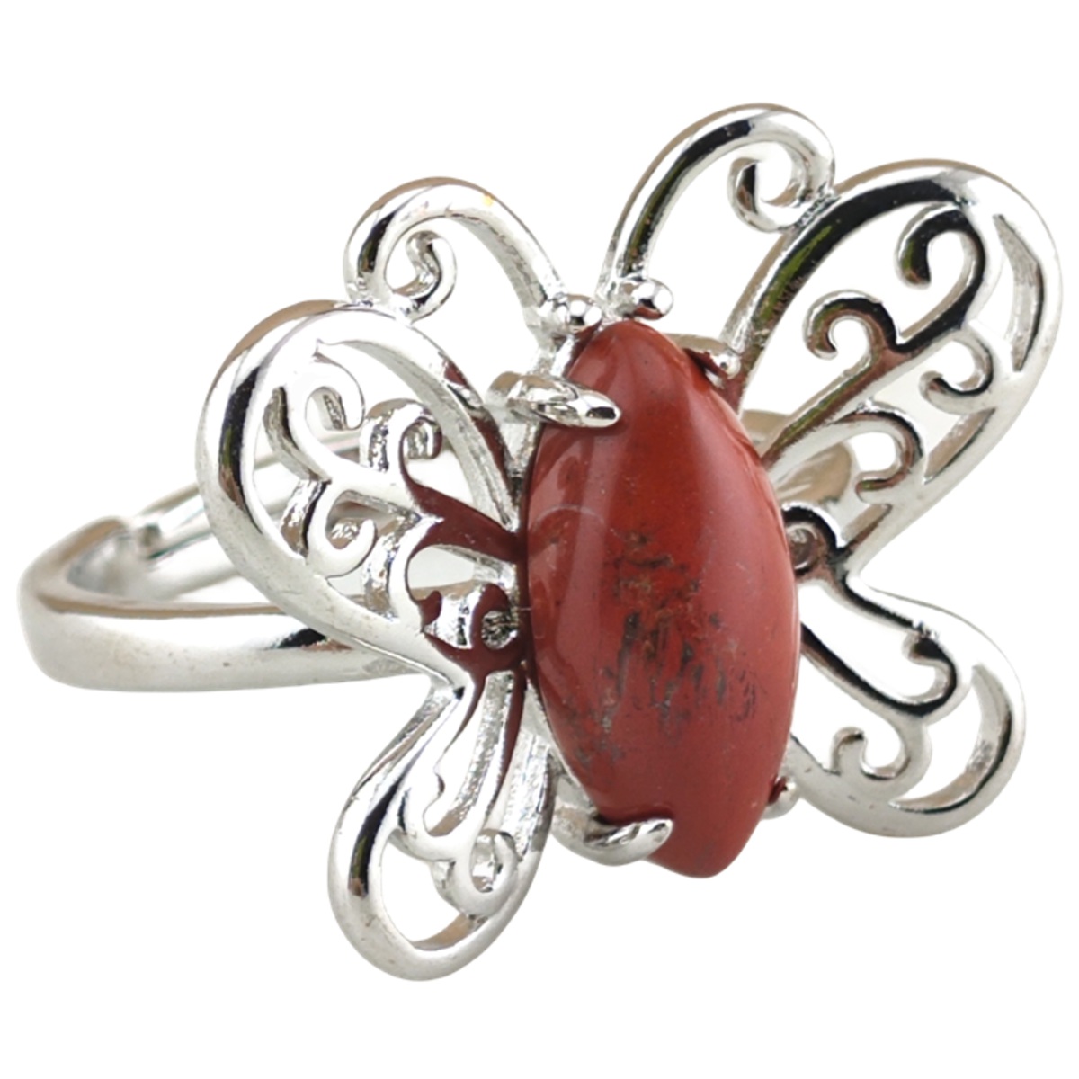 Silver Butterfly Stone Rings for Women Men Adjustable 7x15MM Horse Eye Gemstone CAB SR0175S