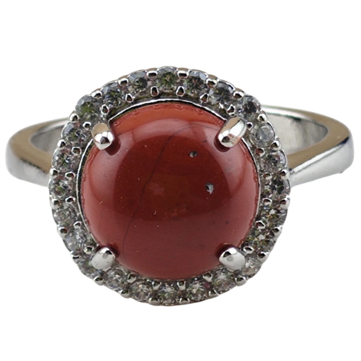 Silver Stone Rings for Women Girl Adjustable 10MM Gemstone Cabochons CZ Rhinestone Rings SR0179S