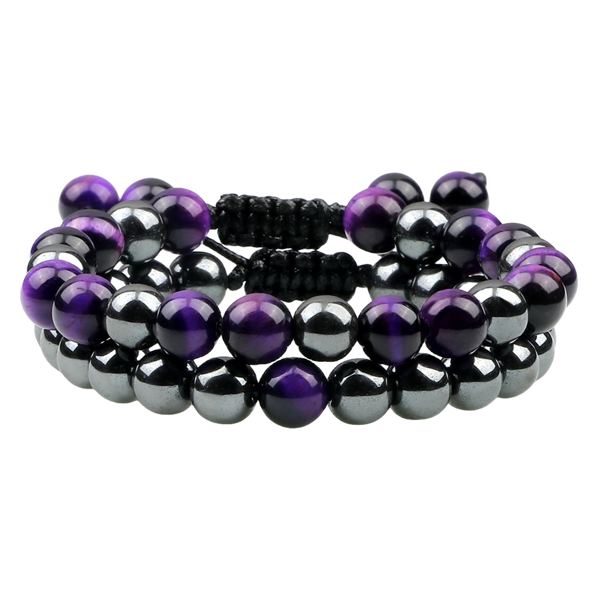 Couple Gemstone Set Bracelets Hematite and Natural Stone Adjustable Woven Bracelets