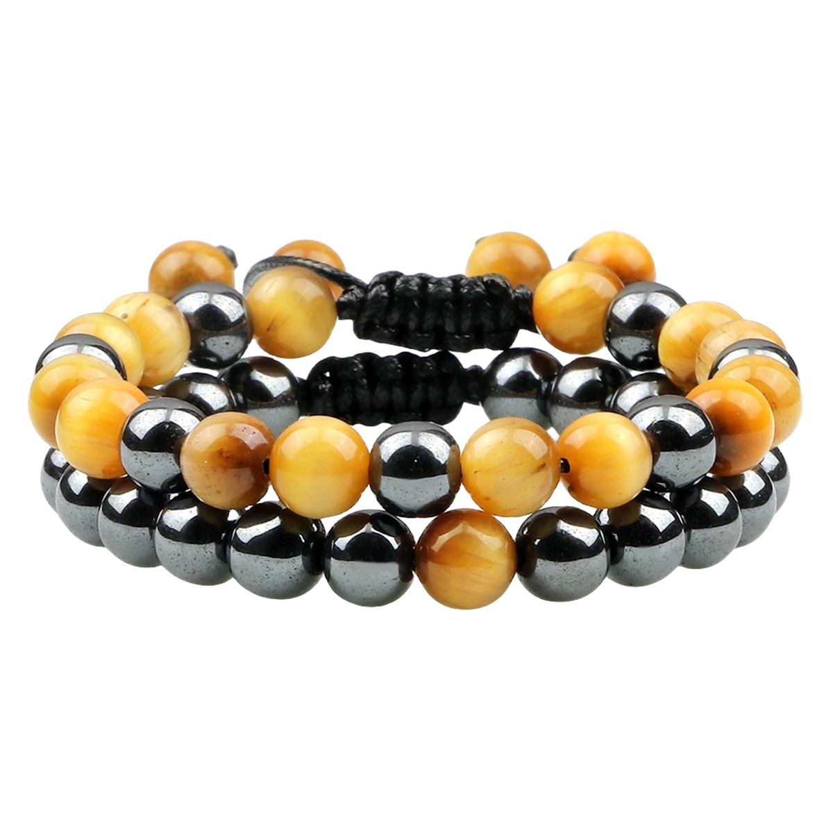 Couple Gemstone Set Bracelets Hematite and Natural Stone Adjustable Woven Bracelets