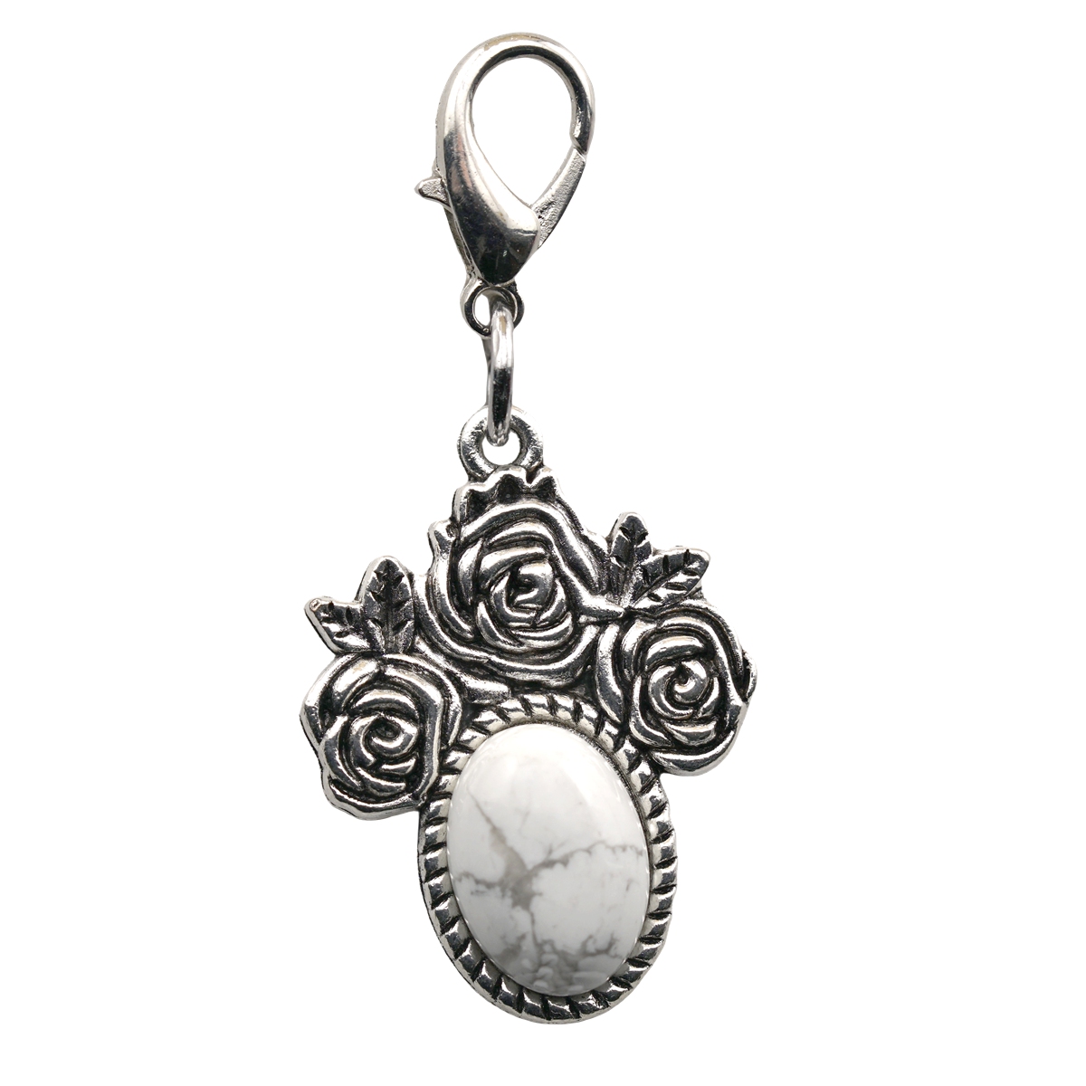 Silver Rose Flower Gemstone Pendant  Dangle Charms with Lobster Claw Clasp for Valentine's Day Mother Wedding Keychain Jewelry Making