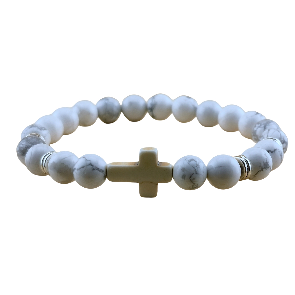 Natural Gemstone Cross Stretch Bracelets for Women Men 8MM Semi Preicous Stone Beads