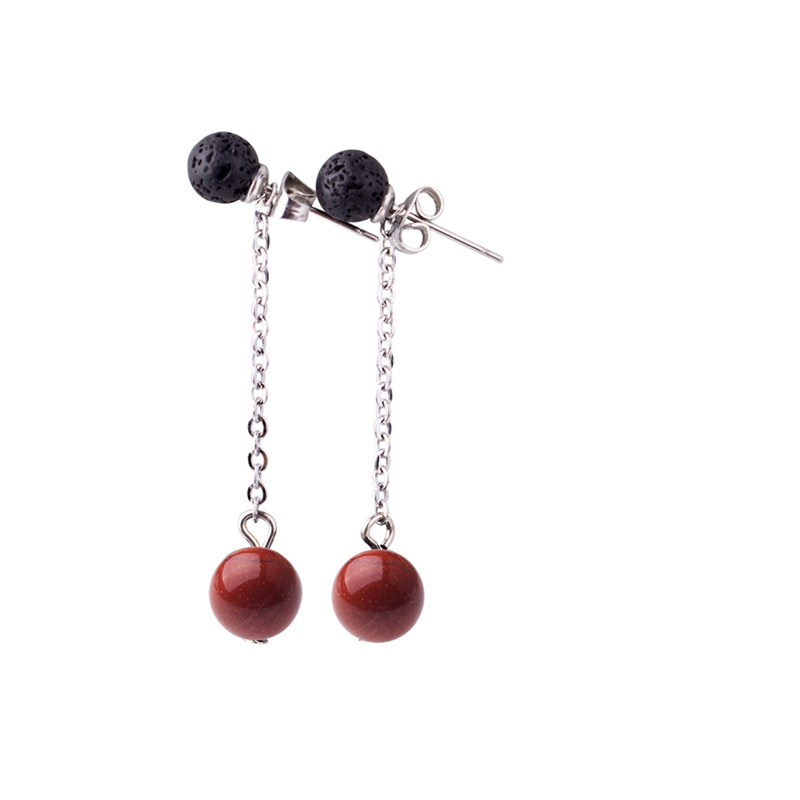 Lava Stone 6MM Earrings Stud Natural 8MM Gemstone long Chain Dangle Earring for women Girls