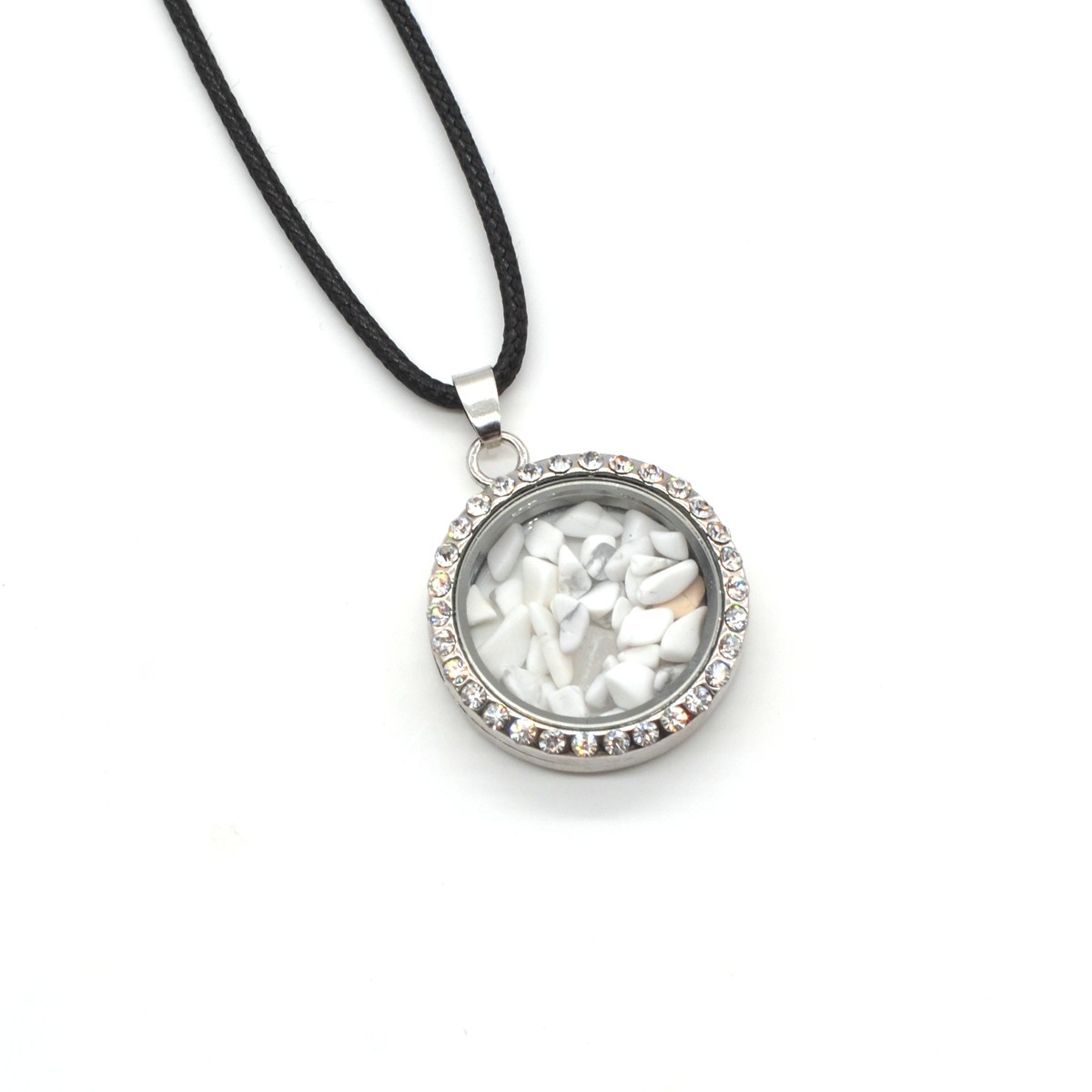 Natural Raw Gemstone 30MM Living Floating Memory Glass Locket Pendant Necklace 24" Chain