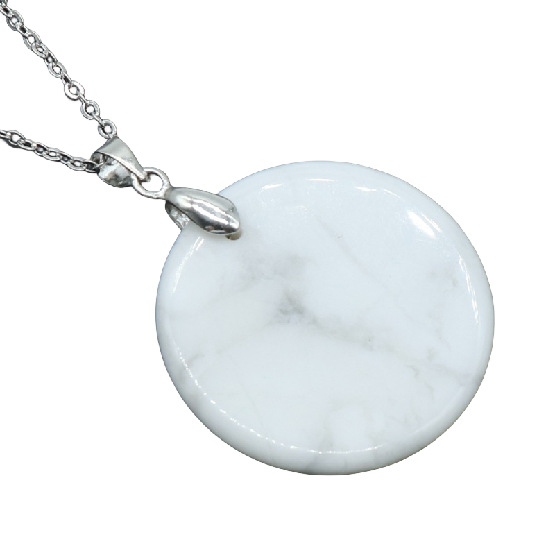 Round Disc Gemstone Pendant Necklace 30MM Healing Chakra Lucky Donut Coin Circle SN1453