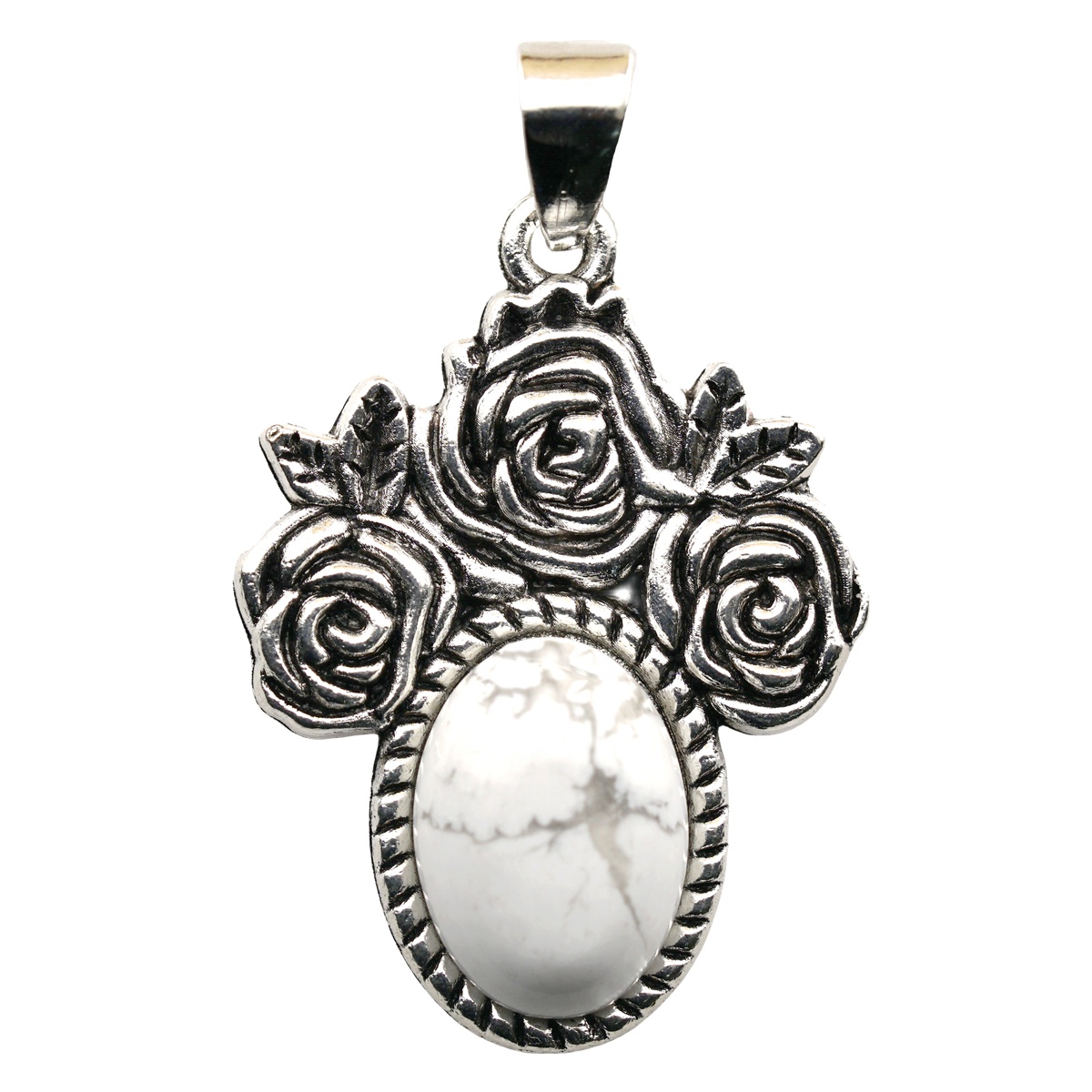 Silver Rose Flower Gemstone Pendant for Making Jewelry  10x14MM Stone Cabs