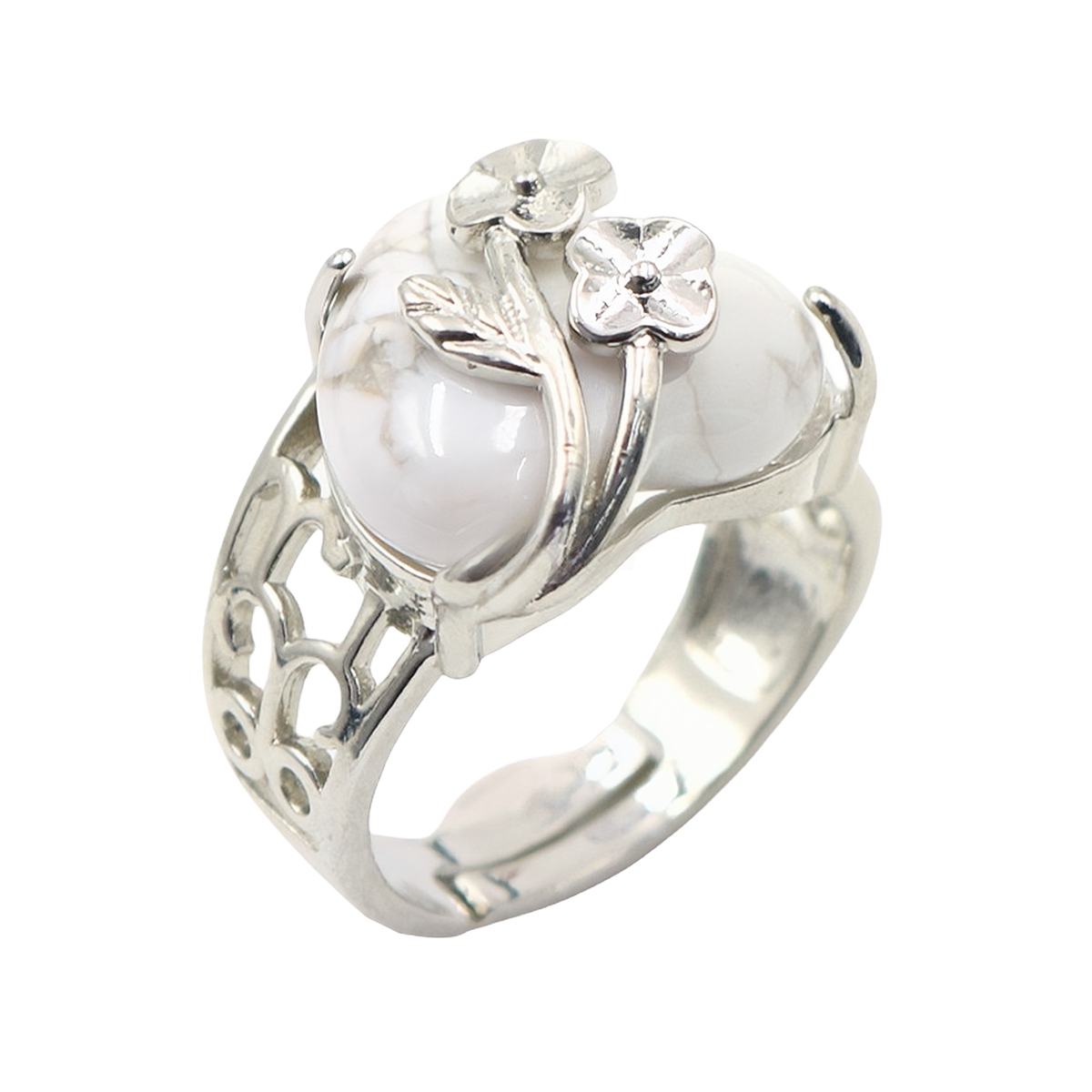 Silver 16MM Heart Stone Rings for Women Men Adjustable  SR0140S