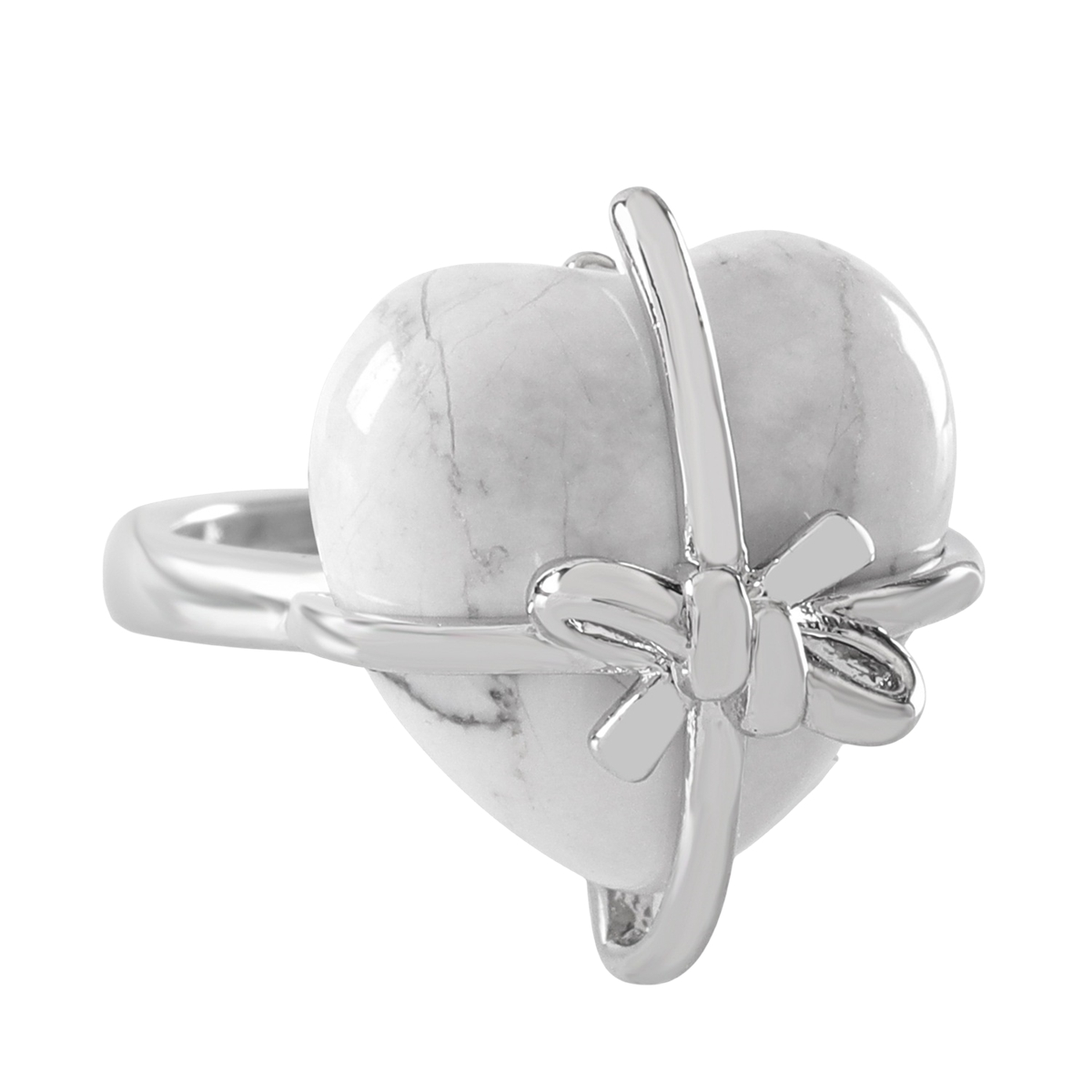 Silver Bowknot Heart Stone Rings for Women Men Adjustable SR0141S