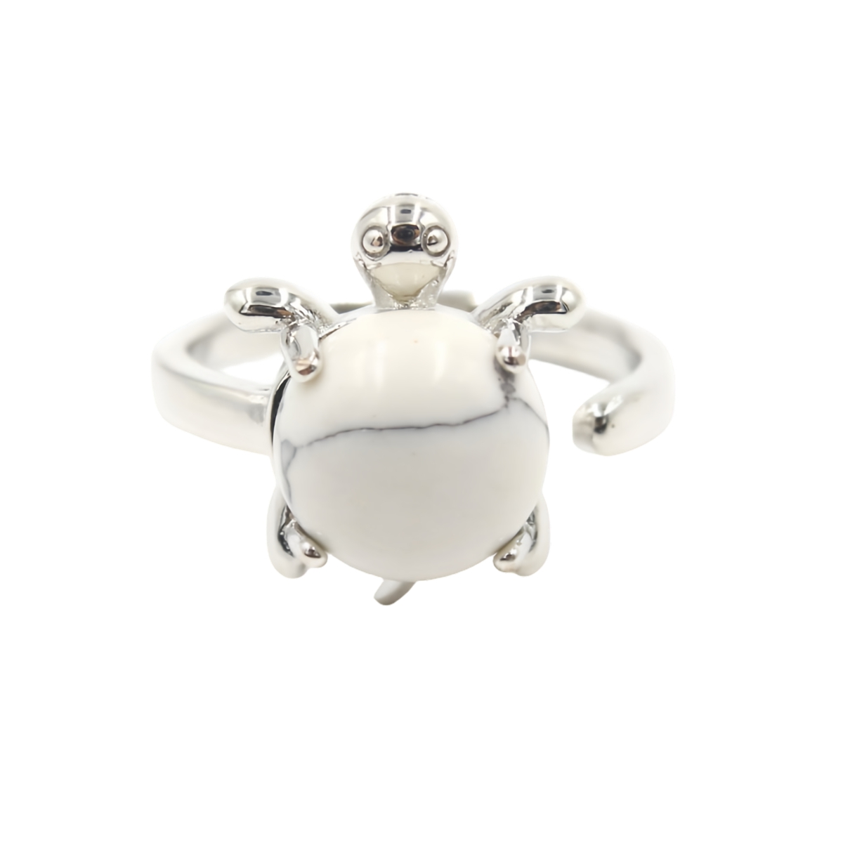 Silver Turtle & Tortoise Stone Rings for Women Men Adjustable SR0149S 10MM Gemstone CAB