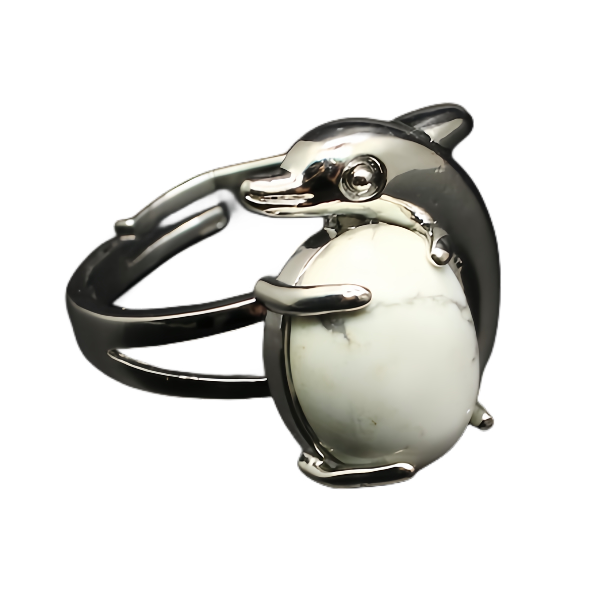 Silver Dolphin Stone Rings for Women Men Adjustable SR0150S 10MM Gemstone CAB