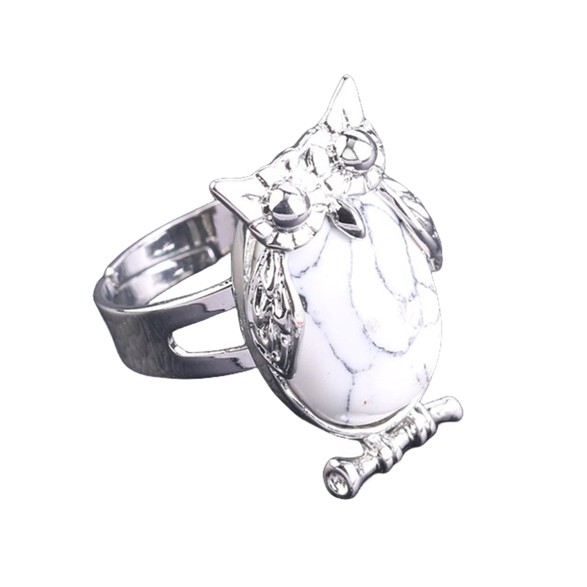 Silver Owl Stone Rings for Women Men Adjustable SR0151S