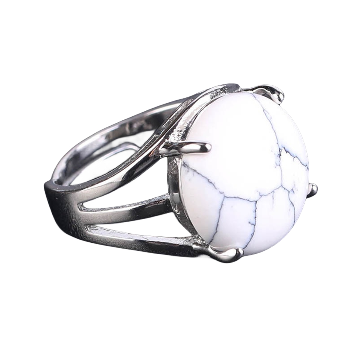 Silver 16MM CAB Stone Rings for Women Men Adjustable SR0152S