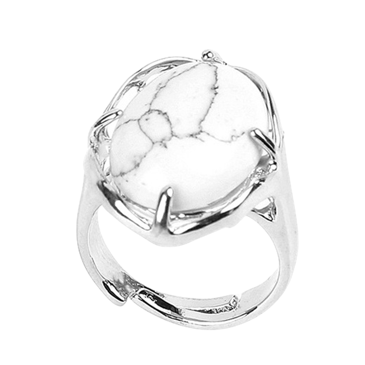 Silver Stone Rings for Women Men Adjustable 13X18MM Oval Gemstone CAB SR0156S 