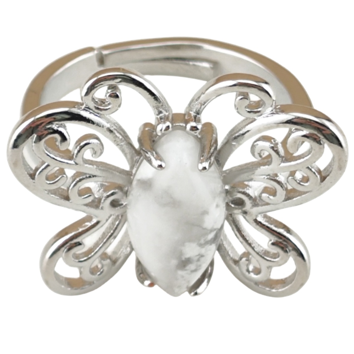 Silver Butterfly Stone Rings for Women Men Adjustable 7x15MM Horse Eye Gemstone CAB SR0175S