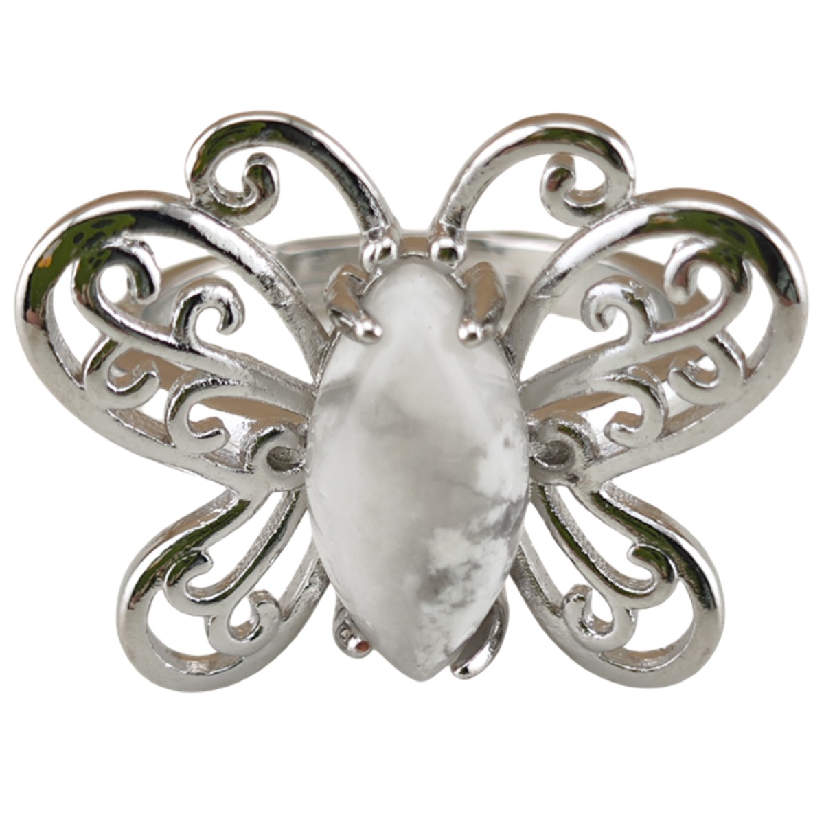 Silver Butterfly Stone Rings for Women Men Adjustable 7x15MM Horse Eye Gemstone CAB SR0175S