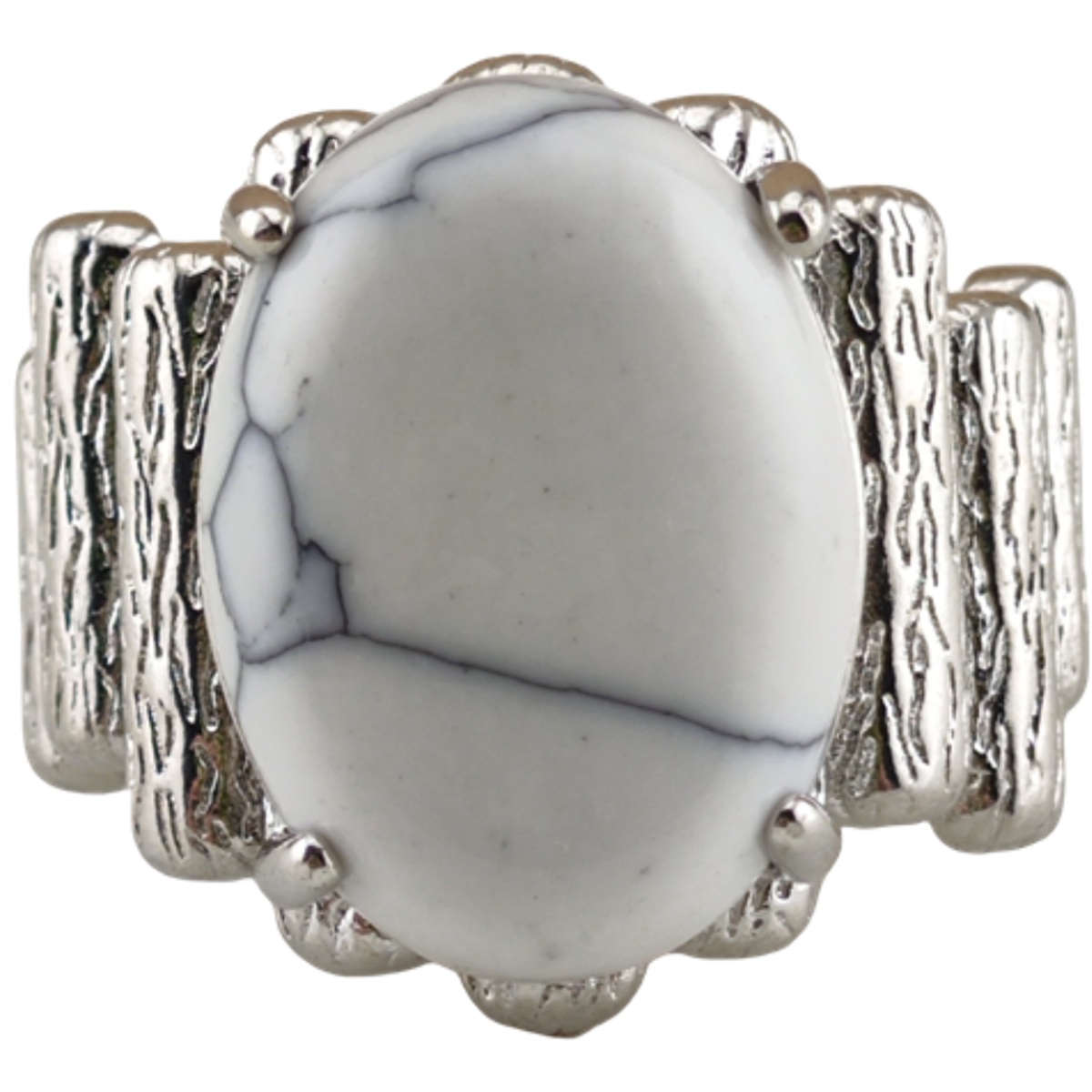 Silver Stone Rings for Women Men Adjustable 13x18MM Horse Eye Gemstone CAB SR0177S