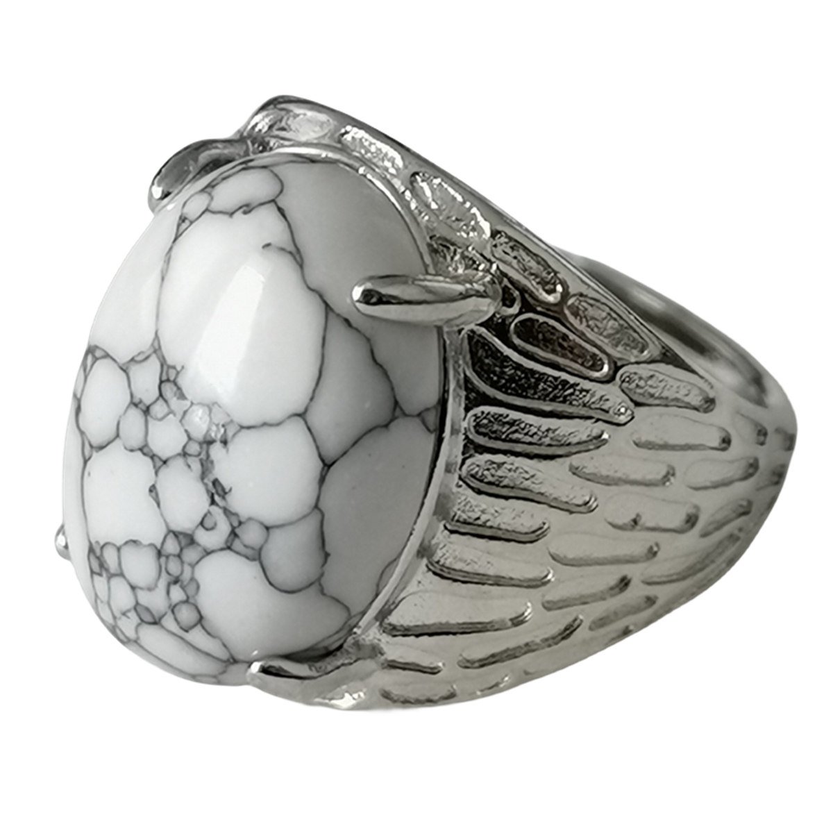 Silver Stone Rings for Women Men Adjustable 13x18MM Oval Gemstone CAB SR0183S