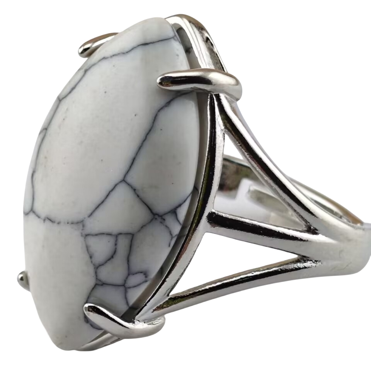 Silver Stone Rings for Women Men Adjustable 15X25MM Horse Eye Gemstone CAB SR0184S
