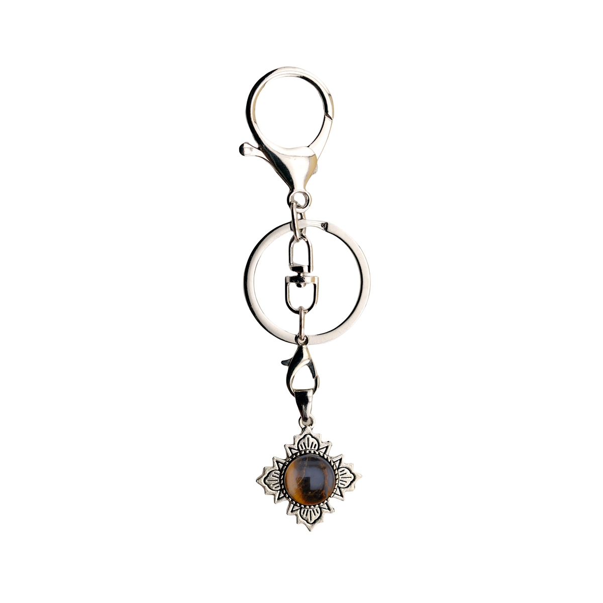 Silver Clover Gemstone Pendant Keychain 12MM Stone & Crystal Cabs  Keyring