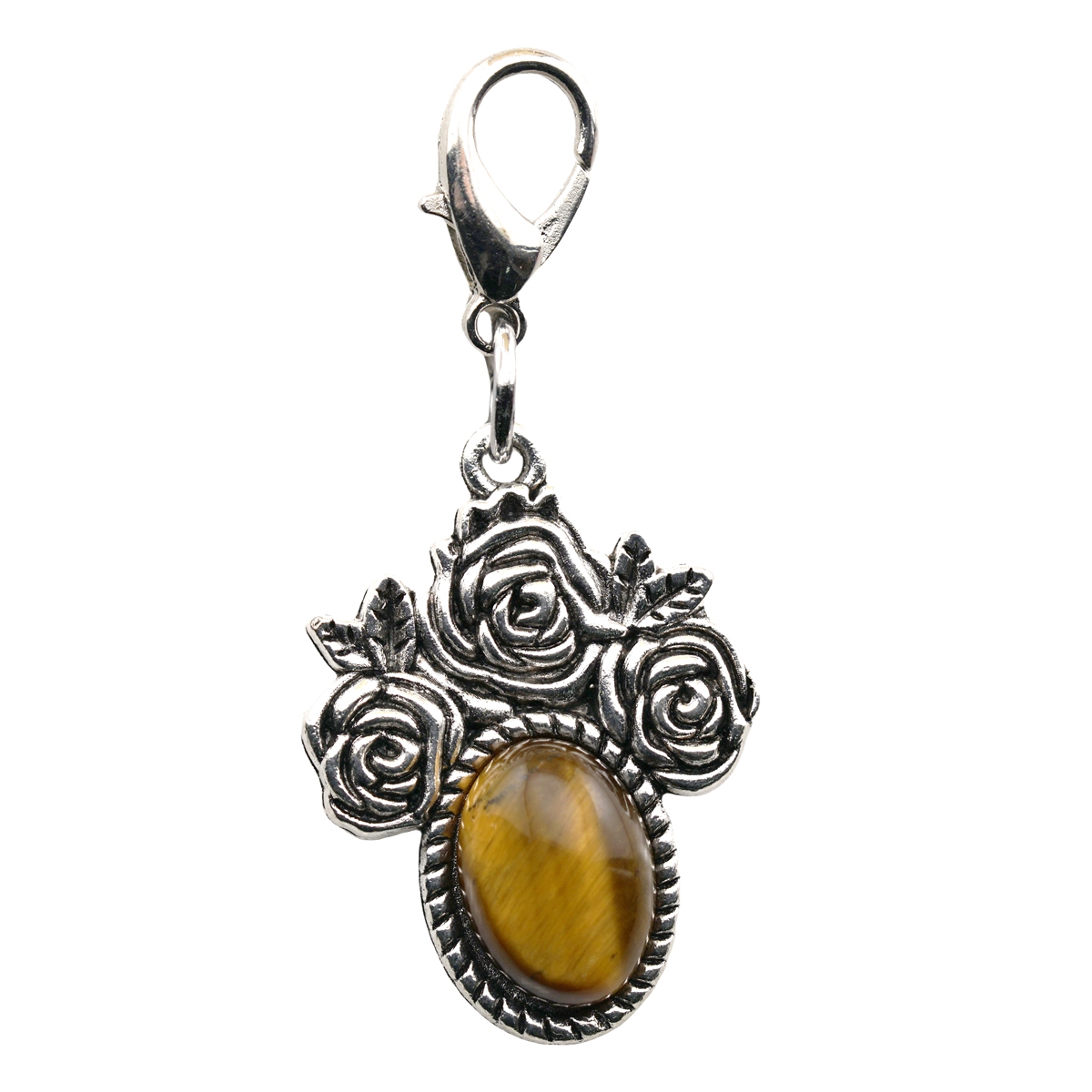 Silver Rose Flower Gemstone Pendant  Dangle Charms with Lobster Claw Clasp for Valentine's Day Mother Wedding Keychain Jewelry Making