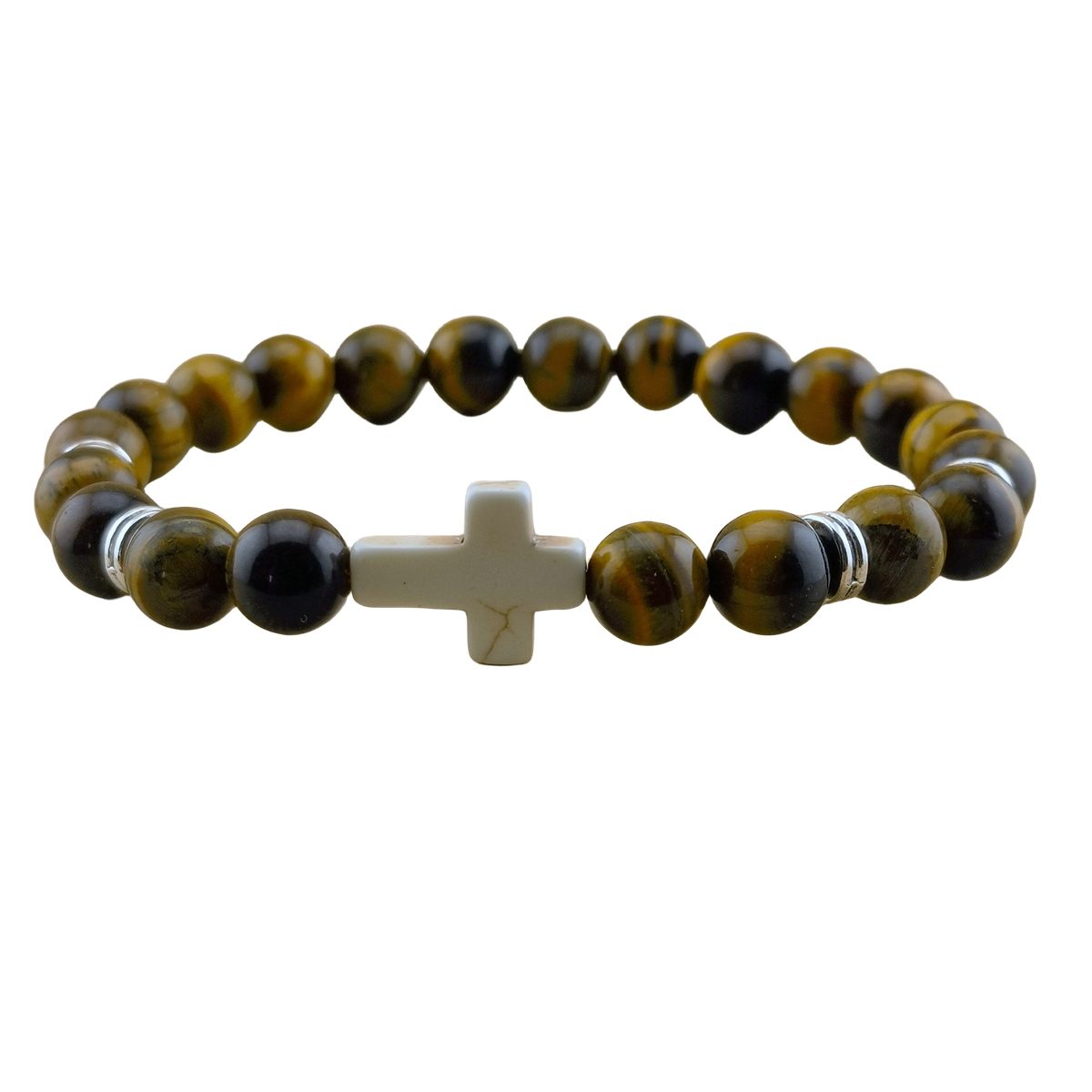 Natural Gemstone Cross Stretch Bracelets for Women Men 8MM Semi Preicous Stone Beads