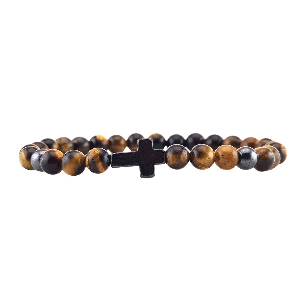 Hematite Cross 6MM Gemstone Beads Stretch Bracelets