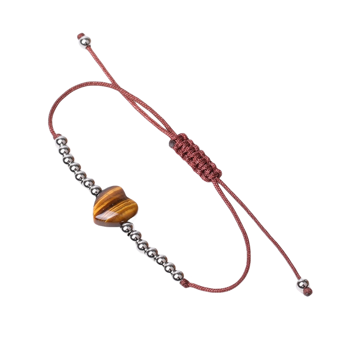 Healing Chakra Heart Stone Bracelet Silver beads Adjustable Jewelry for Women