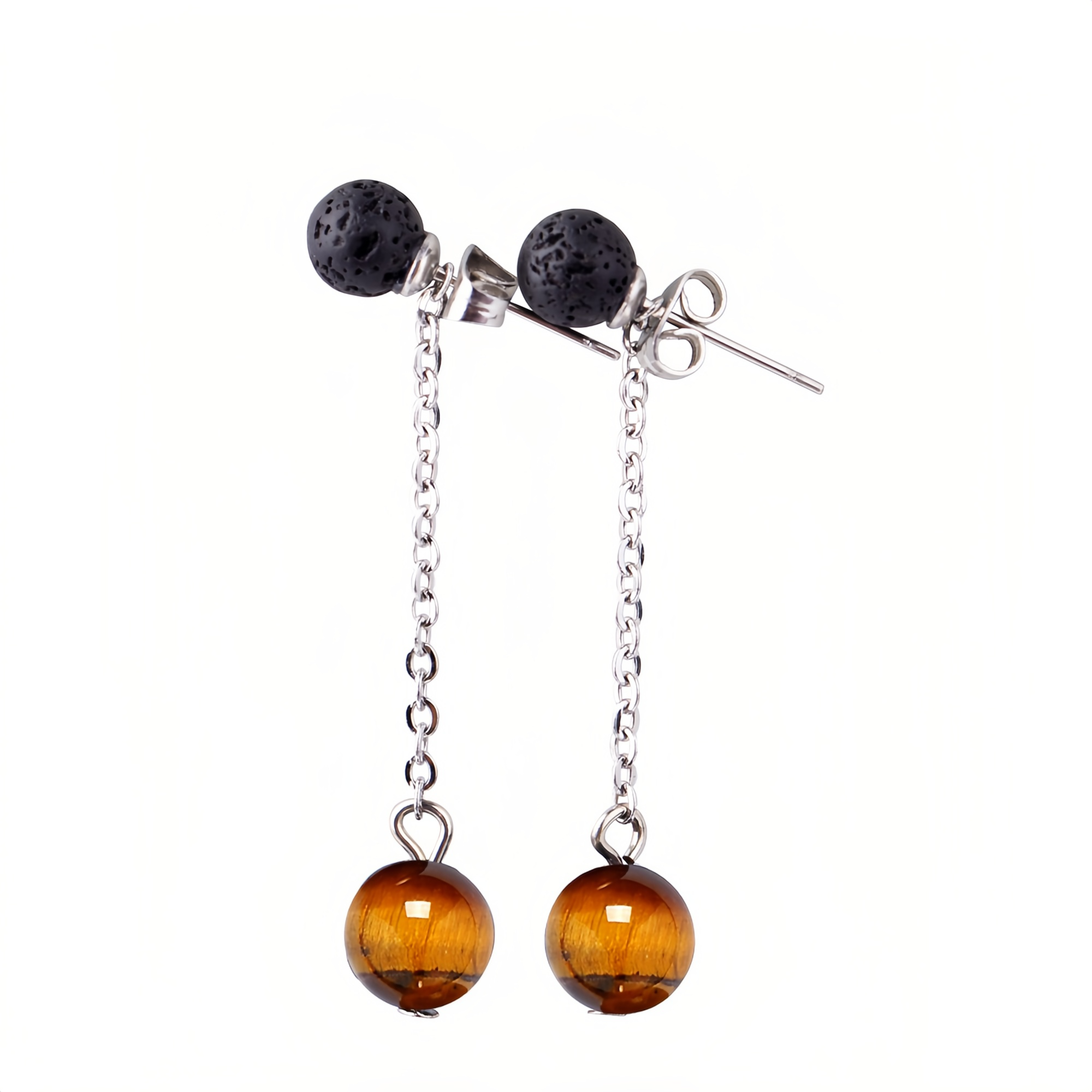 Lava Stone 6MM Earrings Stud Natural 8MM Gemstone long Chain Dangle Earring for women Girls