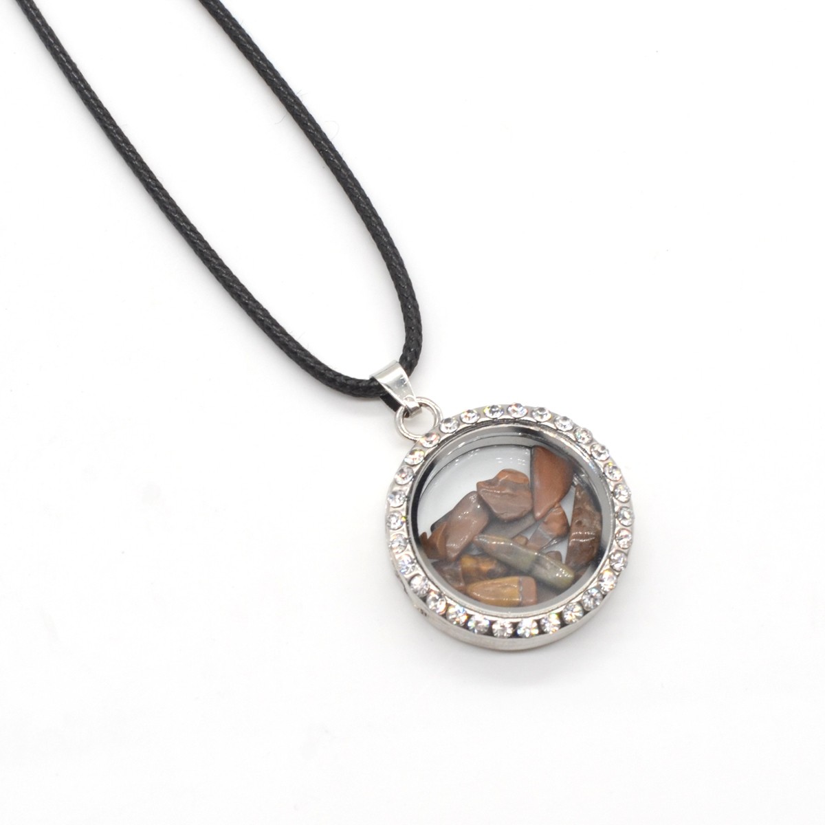 Natural Raw Gemstone 30MM Living Floating Memory Glass Locket Pendant Necklace 24" Chain