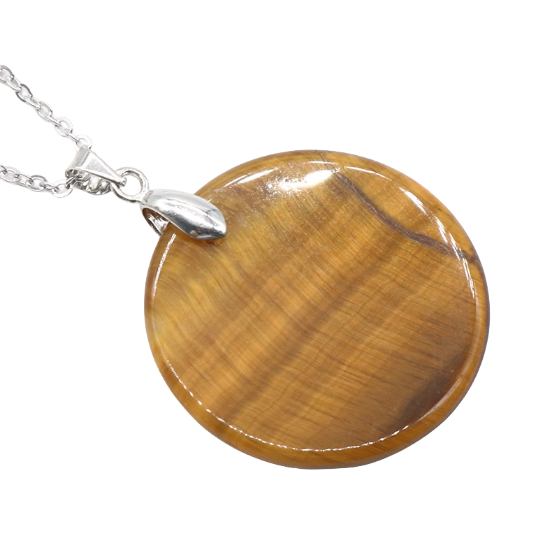 Round Disc Gemstone Pendant Necklace 30MM Healing Chakra Lucky Donut Coin Circle SN1453