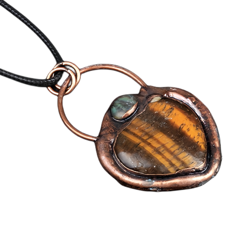 Natual Gemstone Love Heart Retro Red Copper Stone Pendant Necklace  45CM Black Cord 