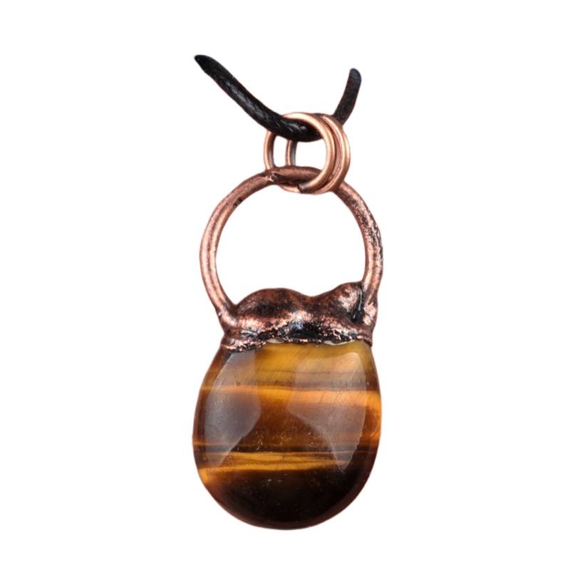 Retro Red Copper Gemstone Pendant Necklace 45CM Black Cord