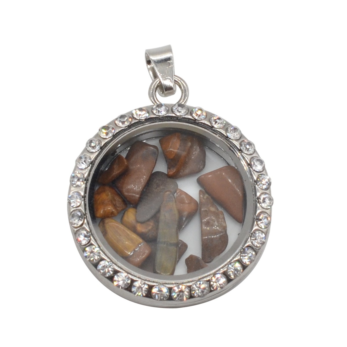 Natural Raw Gemstone 30MM Living Floating Memory Glass Locket Pendant Necklace 24" Chain