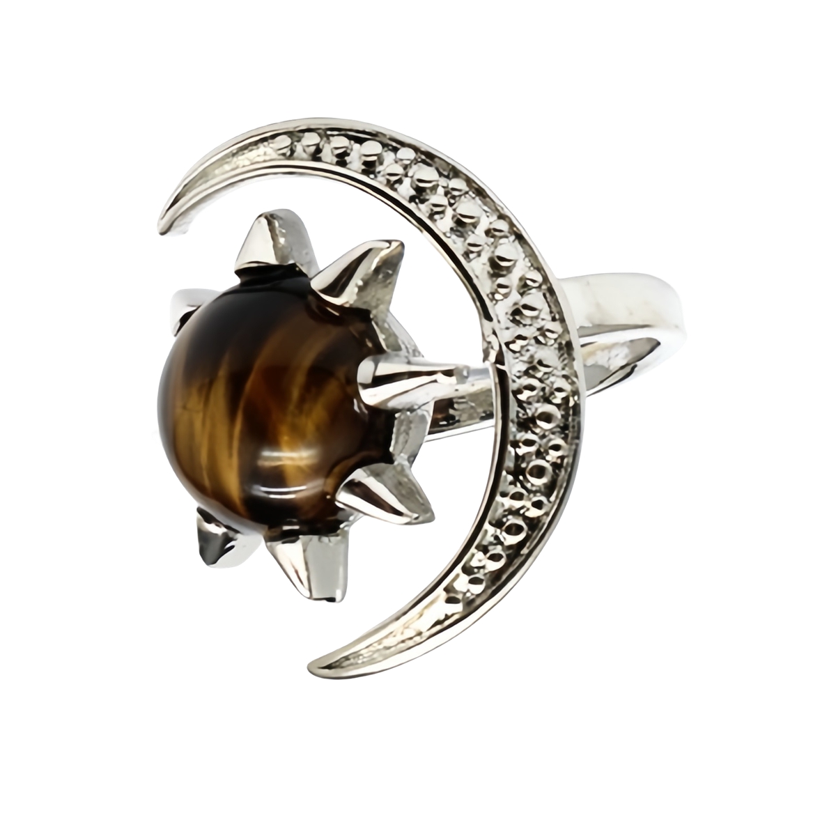 Moon Stone Rings for Women Men Adjustable Healing Crystal Ring Copper Plated White Gold Horse Eye Gemstone  SR0132S