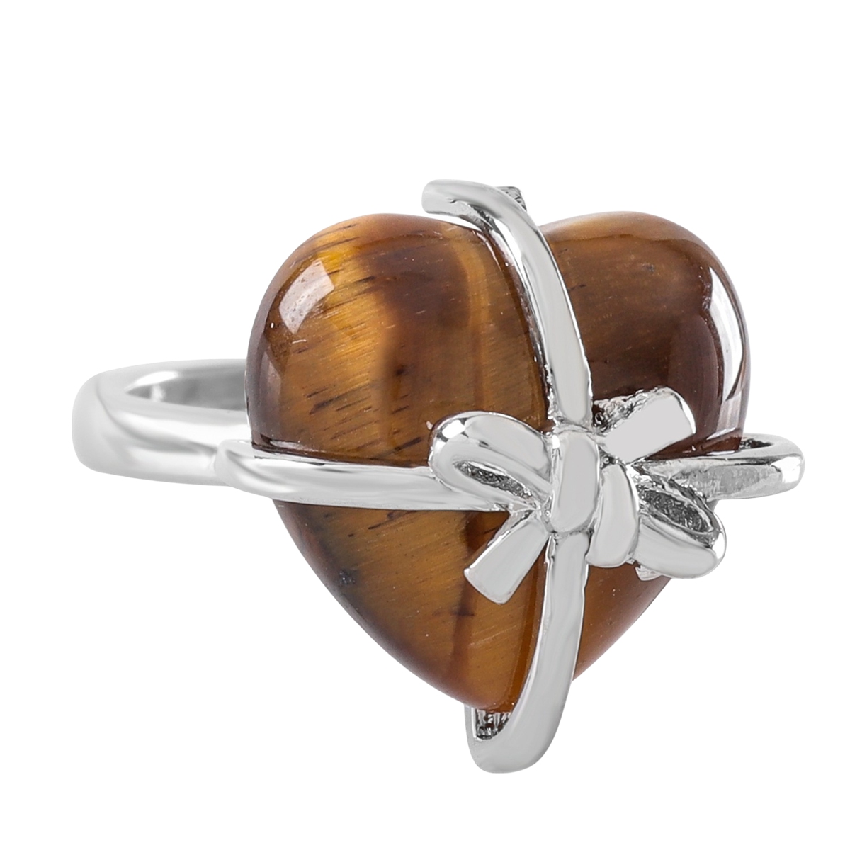 Silver Bowknot Heart Stone Rings for Women Men Adjustable SR0141S