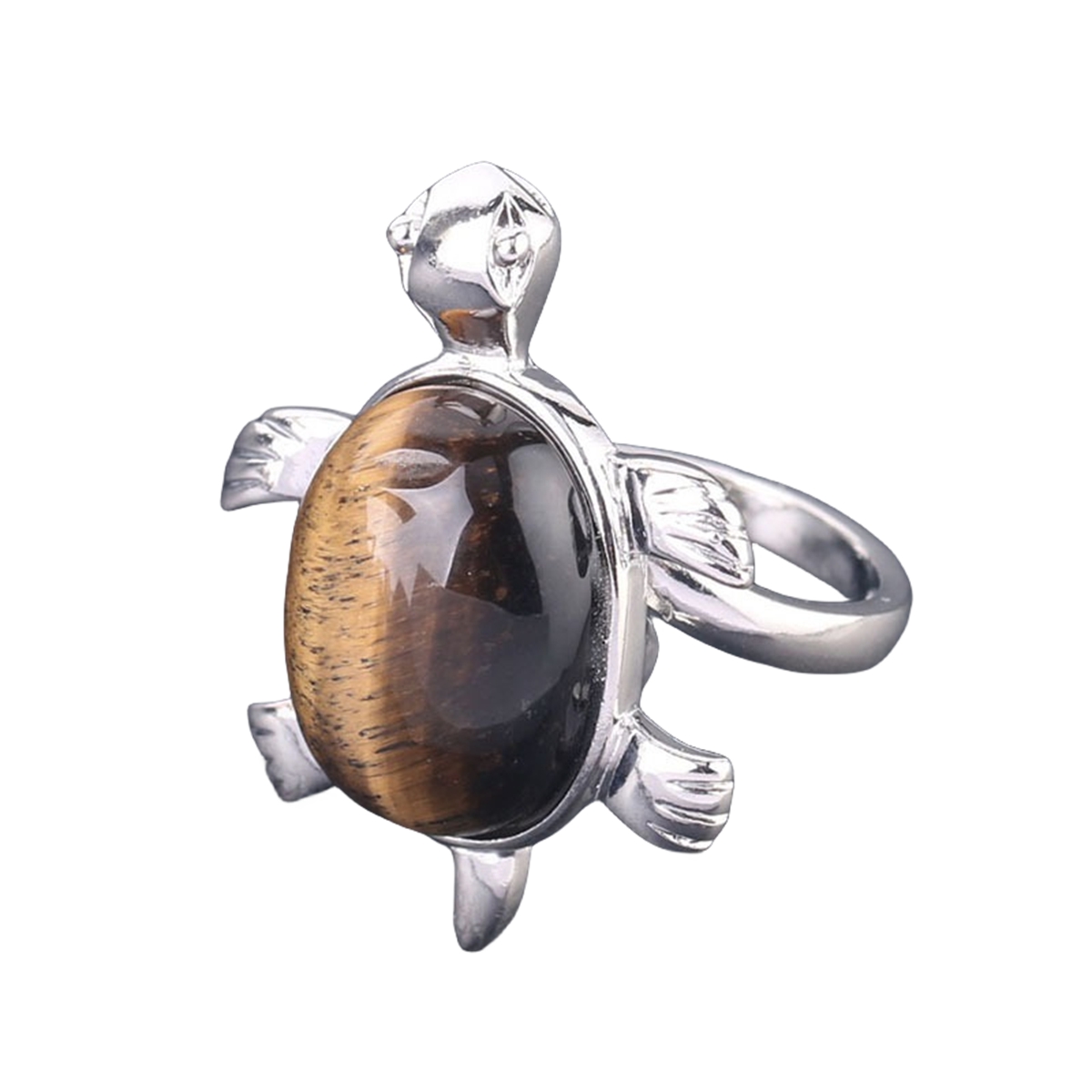 Silver Turtle & Tortoise Stone Rings for Women Men Adjustable  SR0148S