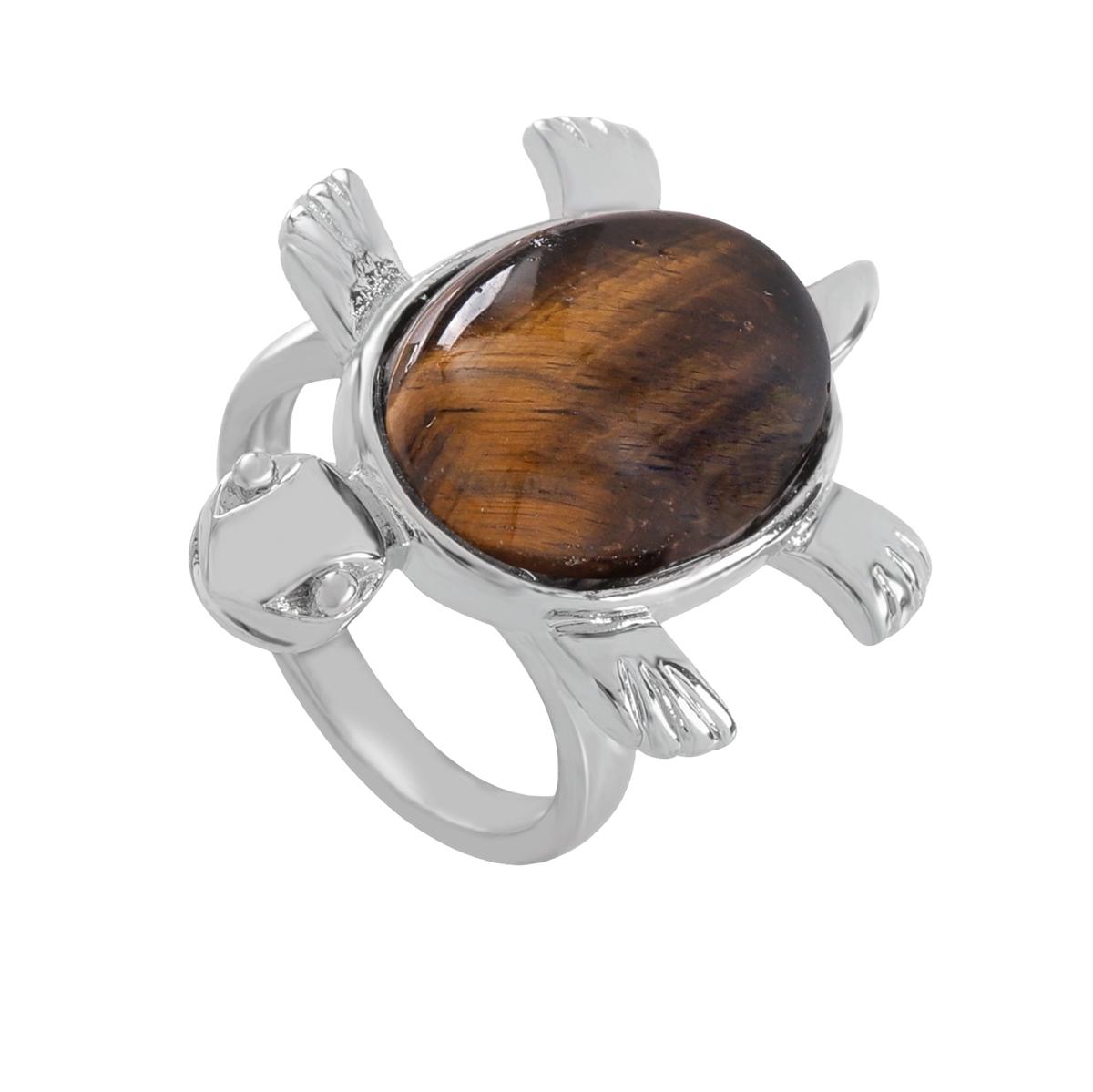 Silver Turtle & Tortoise Stone Rings for Women Men Adjustable  SR0148S