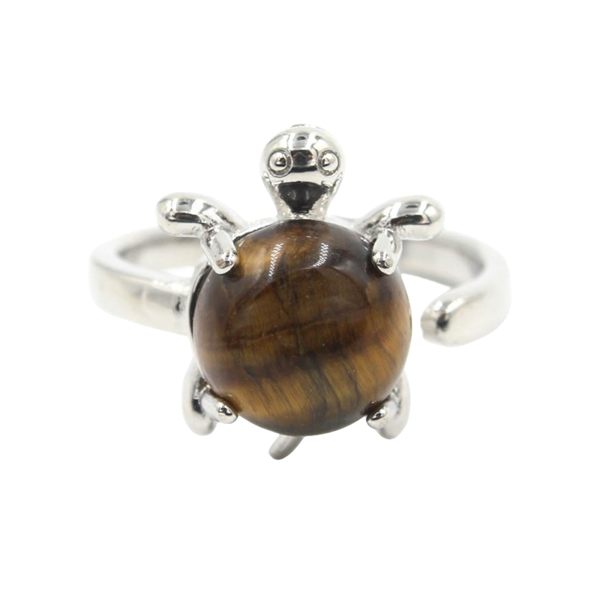 Silver Turtle & Tortoise Stone Rings for Women Men Adjustable SR0149S 10MM Gemstone CAB