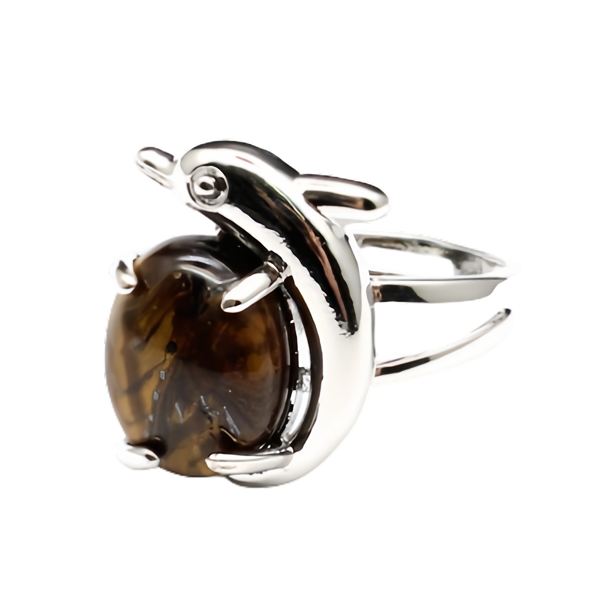 Silver Dolphin Stone Rings for Women Men Adjustable SR0150S 10MM Gemstone CAB