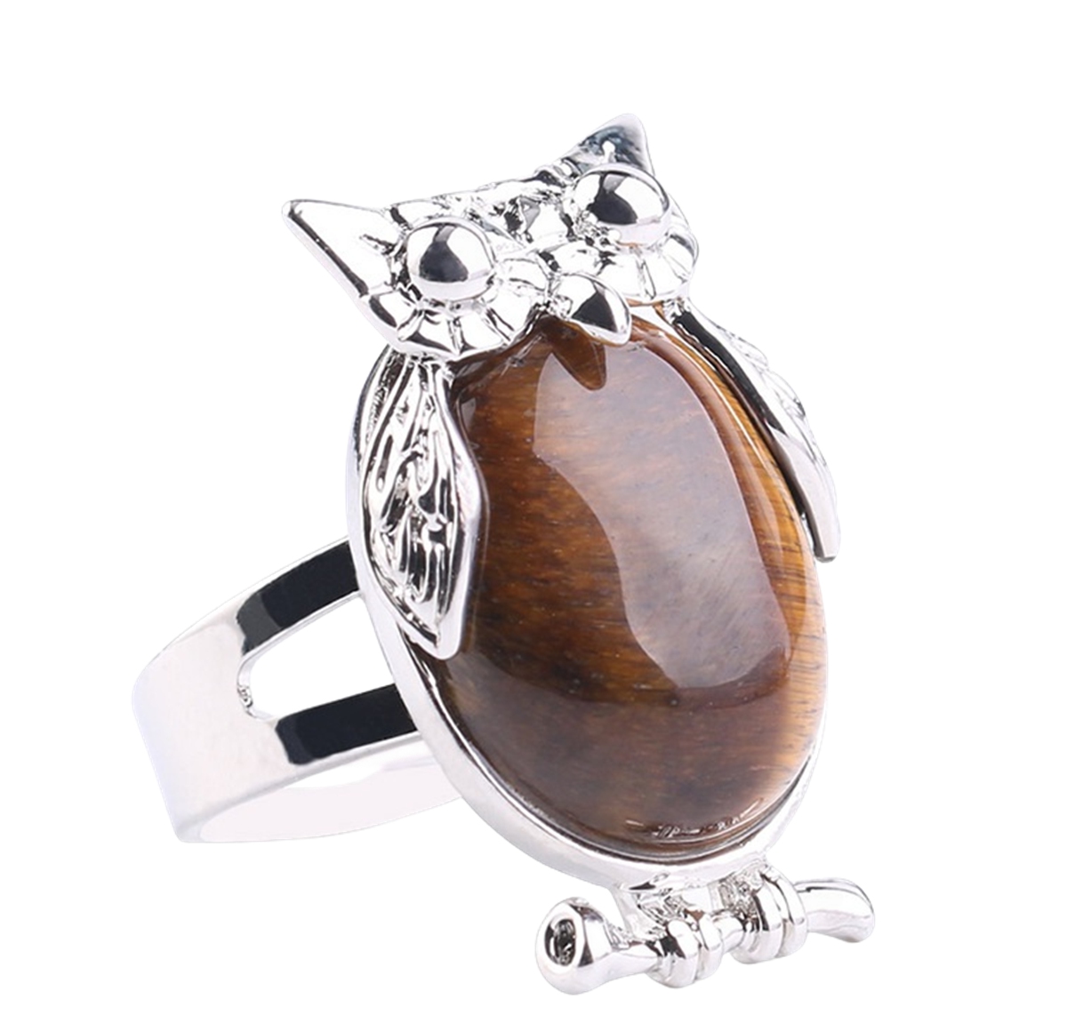 Silver Owl Stone Rings for Women Men Adjustable  SR0151S