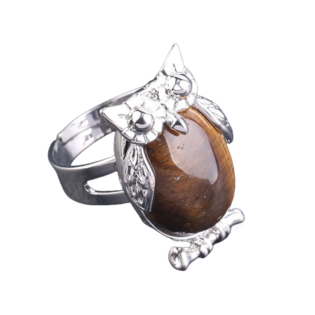Silver Owl Stone Rings for Women Men Adjustable SR0151S