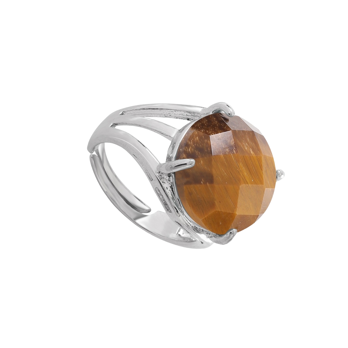 Silver Stone Rings for Women Men Adjustable  16MM Faceted CAB Gemstone SR0153S  