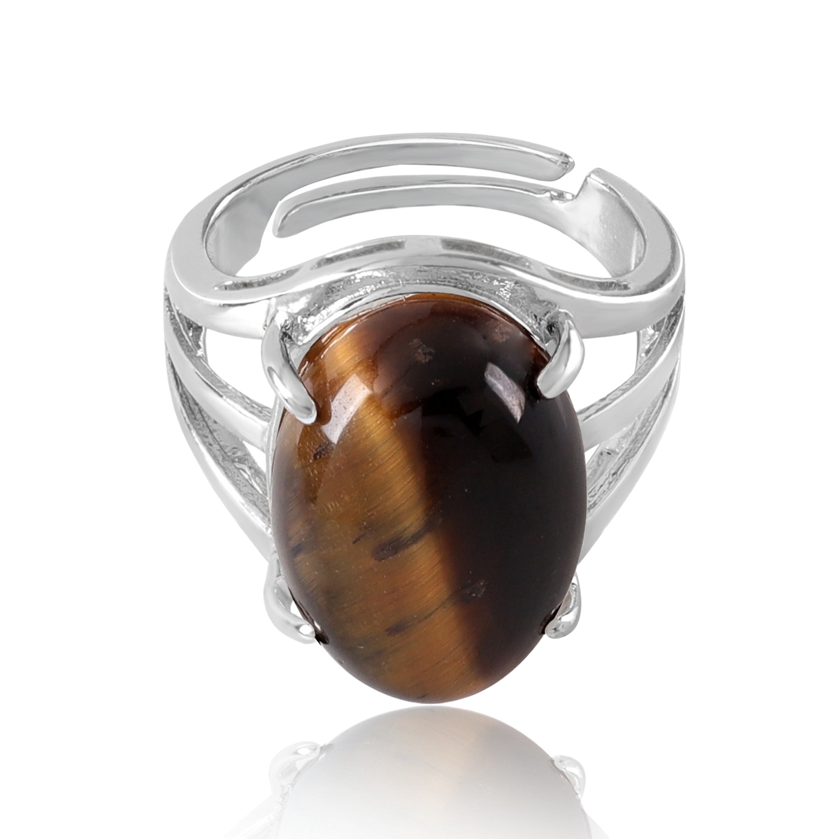 Silver Stone Rings for Women Men Adjustable  SR0154S 13X18MM Gemstone CAB