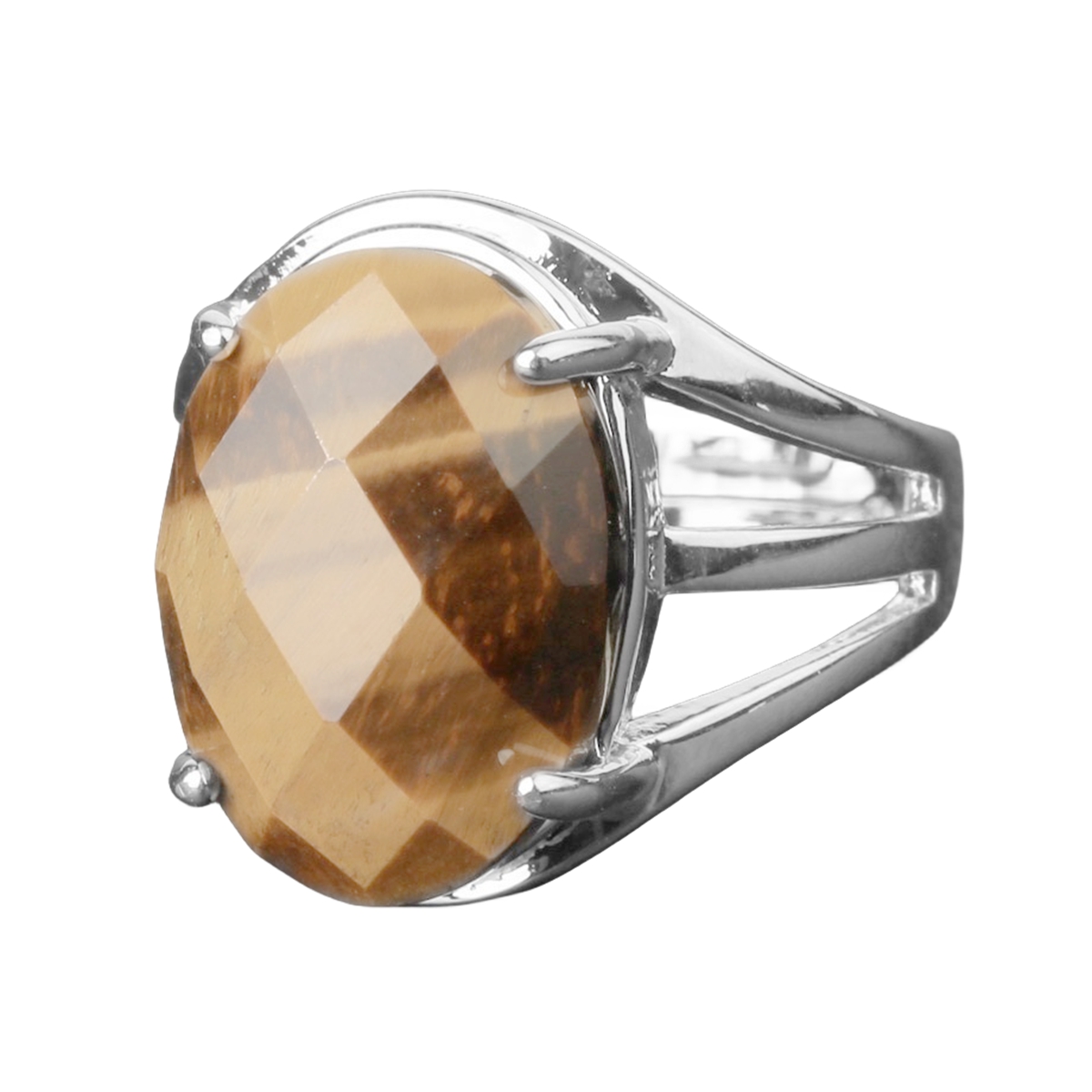 Silver Stone Rings for Women Men Adjustable 13X18MM Faceted Oval Gemstone CAB SR0155S