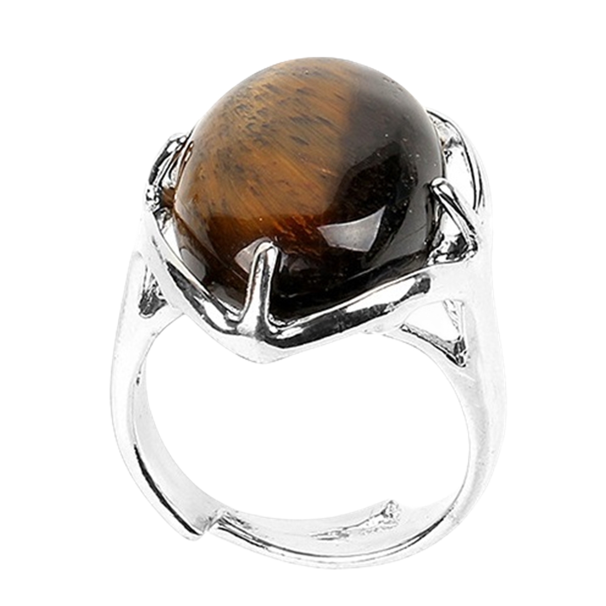 Silver Stone Rings for Women Men Adjustable 13X18MM Oval Gemstone CAB SR0156S 