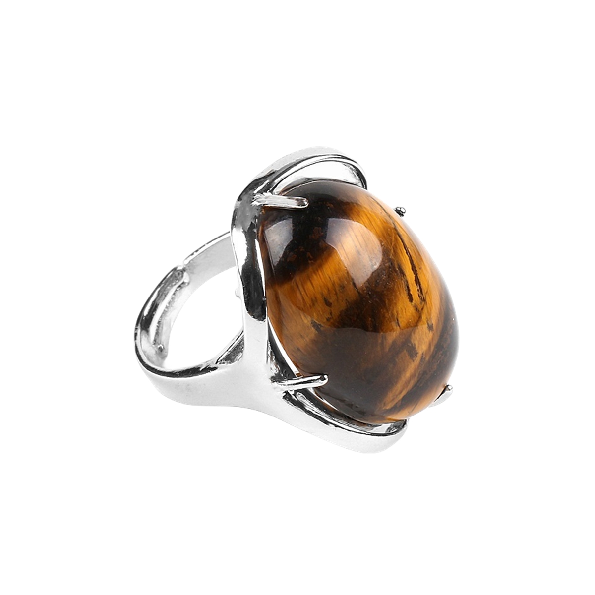 Silver Stone Rings for Women Men Adjustable 18x25MM Oval Gemstone CAB SR0156S 