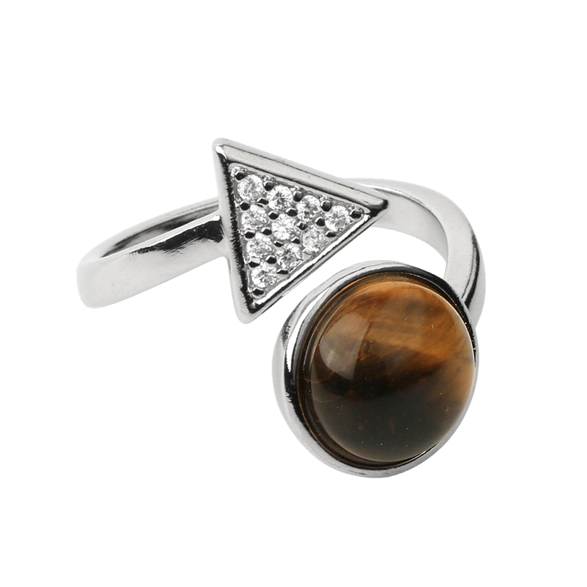 Natural Stone Triangle Rings 10MM Round Shaped Gemstone Jewelry For Women Anniversary Birthday Wedding Gift SR0159S