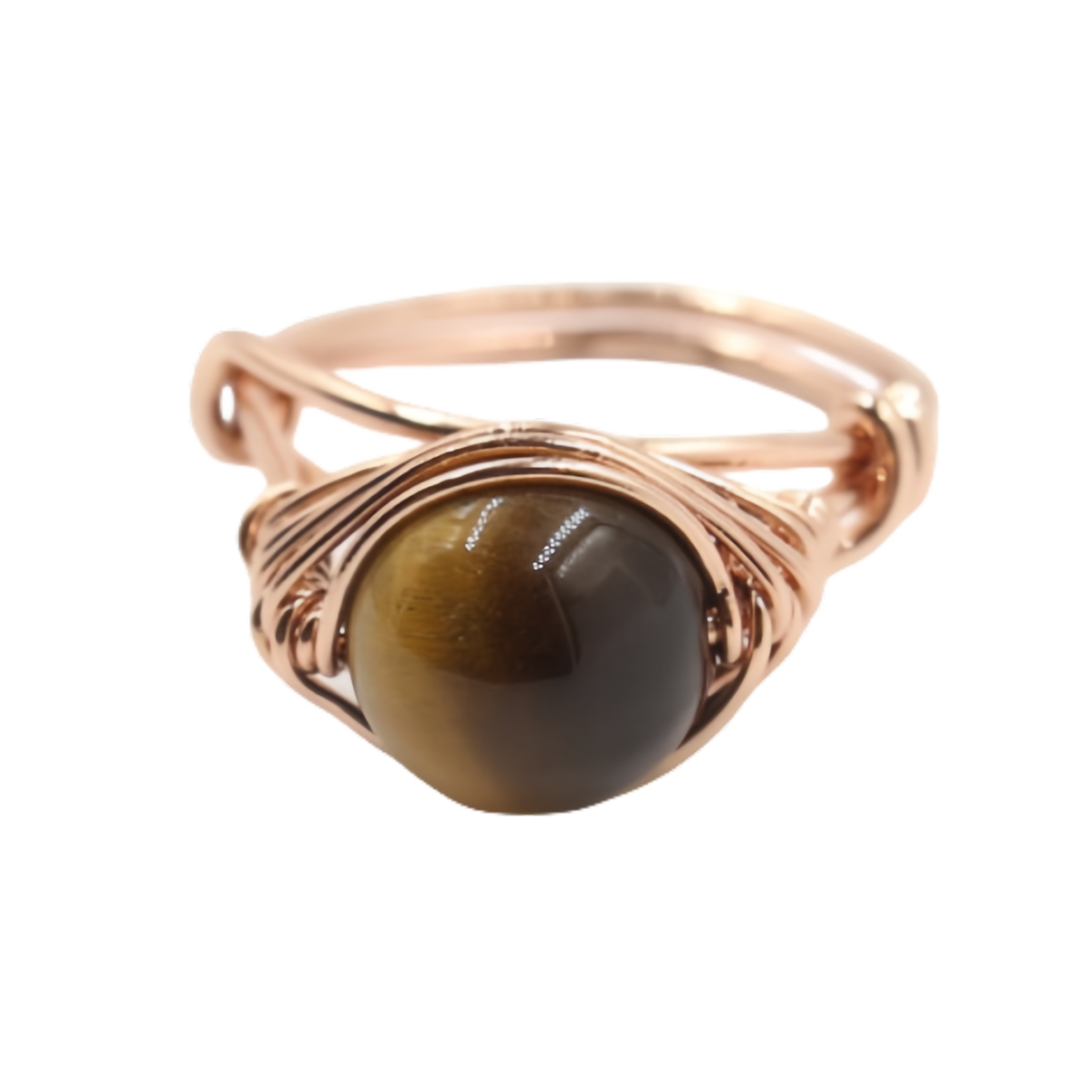 Healing Gemstone Ring for Women 10MM Beads Rose Gold Wire Wrapped Adjustable Ring SR0163 